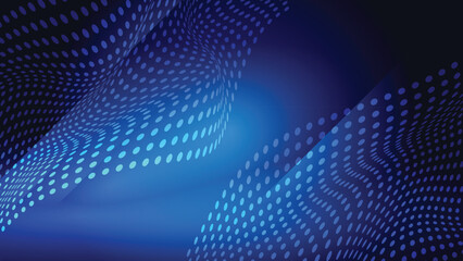 Abstract creative glowing light and shade with wavy dot pattern on gradient dark blue background. Vector illustration.