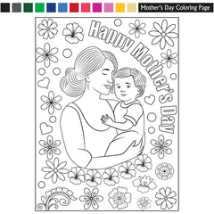 Mother's day coloring page for kids and adults mother's day illustration