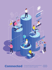 Connected Remote Working Team Isometric Composition