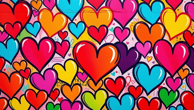 Naklejki Vibrant graffiti hearts seamless pattern background, print, art