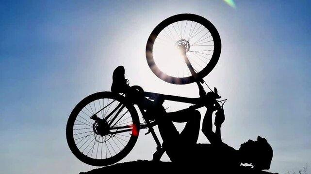 creating a creative concept by turning the bike upside down and pedaling
