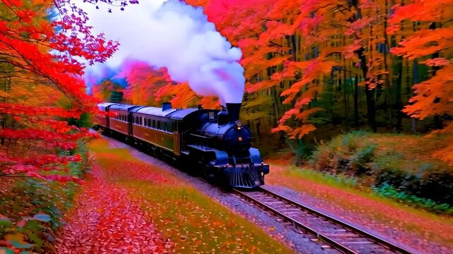 Autumn steam train scenic journey