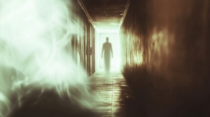 Mysterious Figure in a Smoky Corridor: A Journey into the Unknown