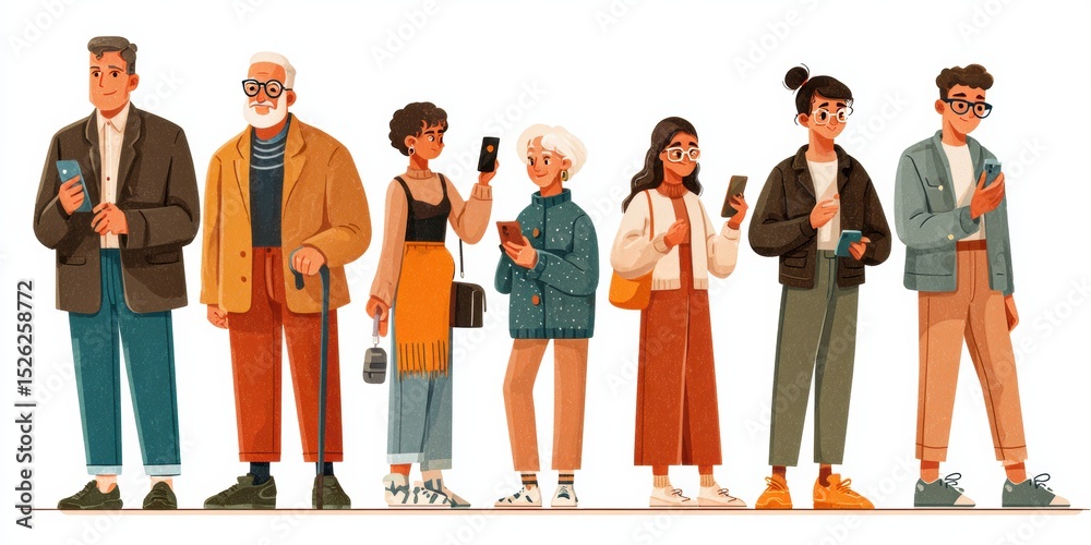 Poster Generational Behaviors and Technology Usage From Boomers to Gen Z Represented in an Engaging Infographic With Diverse Icons and Styles