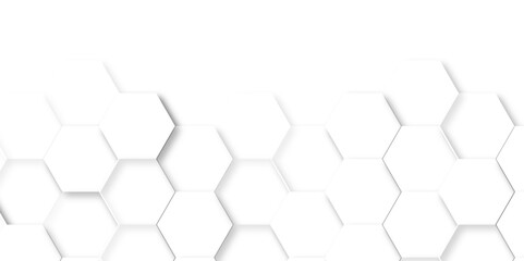Fototapeta premium Abstract hexagon white background with shadow .white background Futuristic blue neon honeycombs. Modern technology design. Vector illustration. 