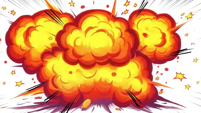 Explosive comic-style explosion with bright yellow and orange colors  
