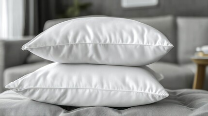 Luxurious White Pillow Pair on Gray Bedding