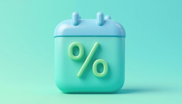 Teal 3D Render of Calendar Icon with Percentage Sign