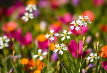 Fototapeta premium Delicate white spring snowflake flowers blooming in vibrant spring meadow, image, landscape