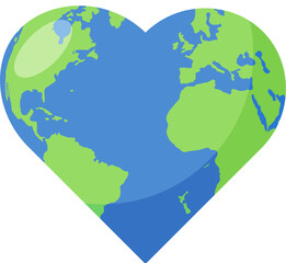 World in a heart shape, love the world or eco planet concept, earth day symbol isolated on a transparent background