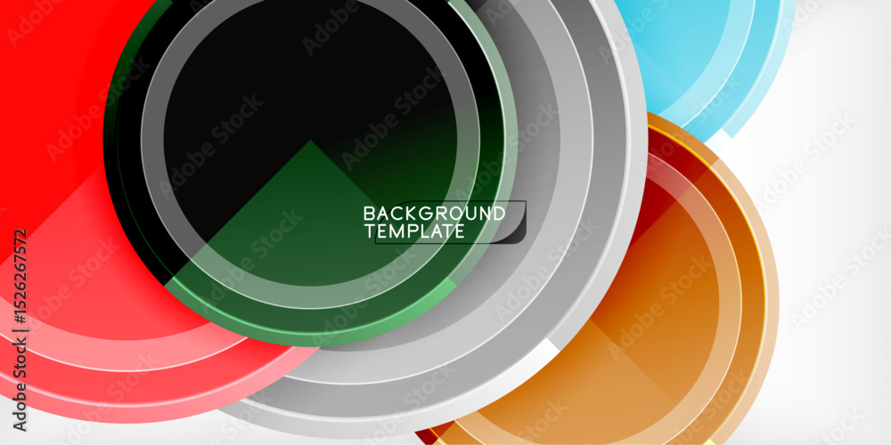 Aufkleber Abstract design features layered circles, vibrant colors. Modern template suitable for backgrounds, presentations. Smooth gradients create depth.