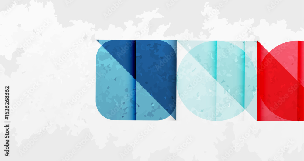 Poster abstract graphic design features layered rectangles forming uno text. colors include blue, red, turq