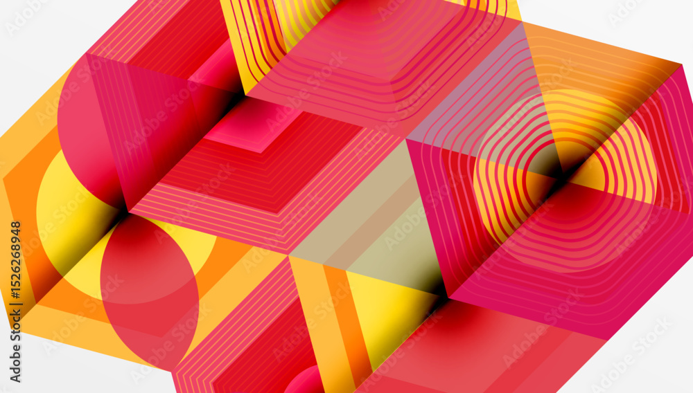 Aufkleber Abstract geometric composition. Vibrant colors, layered shapes create dynamic visual effect. Lines, curves intersect forming complex pattern.