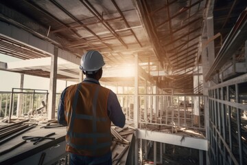 Engineer man examining at constuction site hardhat helmet adult.