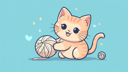 C is for Cat - a cute kitten playing with a yarn ball shaped like the letter C, cartoon line art.