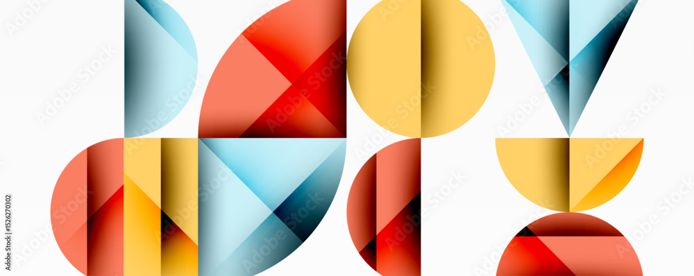 Poster abstract geometric composition. shapes overlap, creating vibrant color contrasts. modern design, min