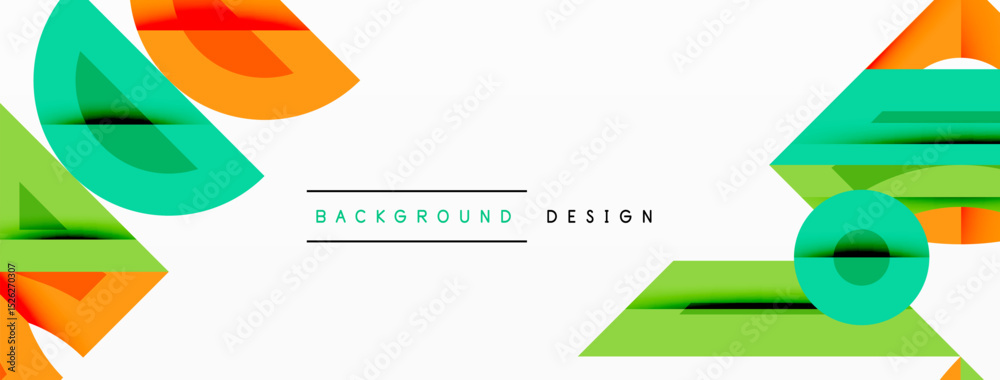 Poster Abstract geometric shapes overlap, creating vibrant visual composition. Bright colors dominate white space. Minimalist design elements present.