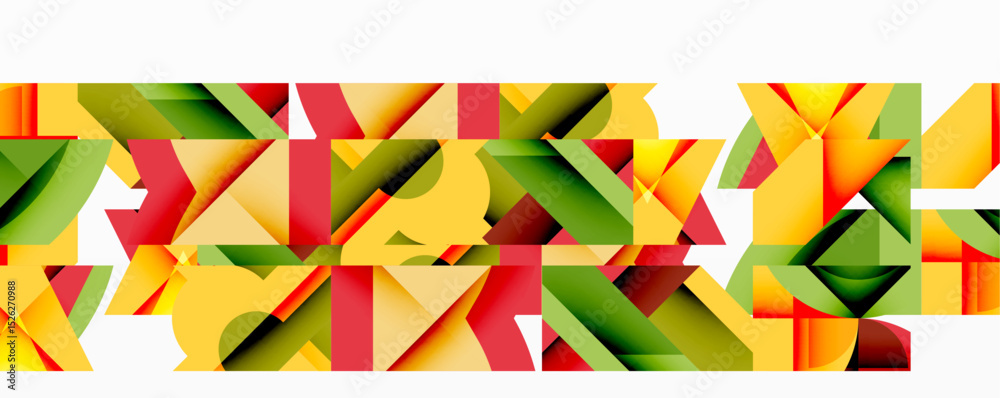 Aufkleber abstract geometric shapes overlap, creating vibrant colorful pattern. red, yellow, green dominate co
