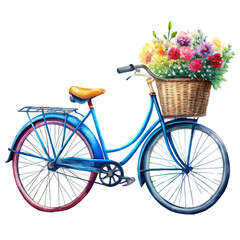 Vibrant Spring Bicycle with Flower Basket: Watercolor Illustration