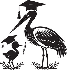 Fototapeta premium Stylish stroke with baby in wearing a graduation hat vector illustration.