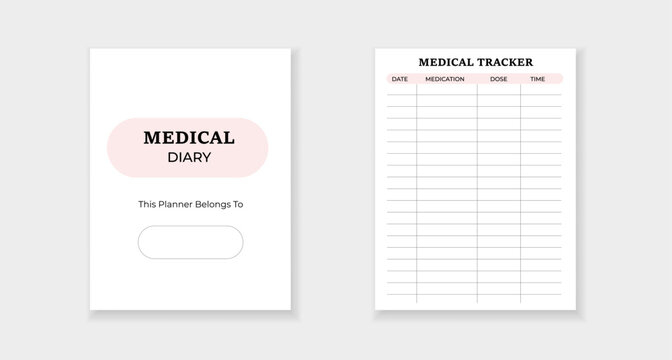 Medical diary template helps organize health information. tracker form records medication details effectively.