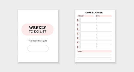 Template includes weekly to do list and goal planner, perfect for organizing tasks and tracking goals.