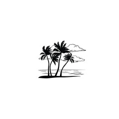 A group of palm trees swaying in the breeze by the sea