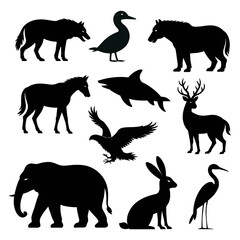 Silhouette collection featuring diverse wildlife including mammals birds and marine life forms