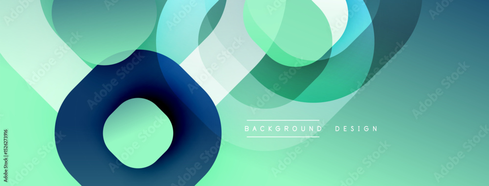 Poster abstract design features overlapping circles, teal hues, subtle gradients. modern aesthetic, clean l