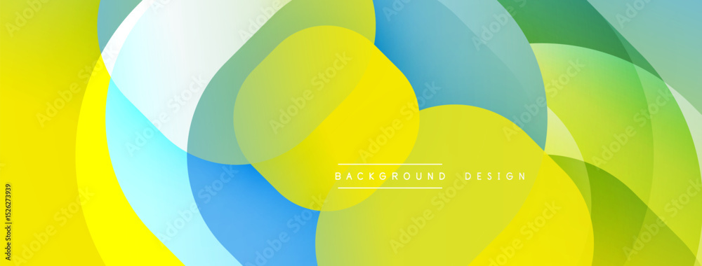 Poster Abstract colorful shapes overlap. Yellow, green, blue hues create dynamic visual effect. Modern design element for backgrounds.