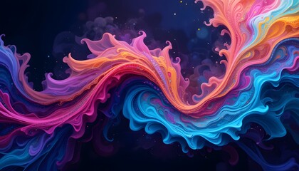 Flowing blue and purple fractals with glowing, smoke-like curves and a swirling, fiery motion design