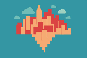 Pixelated Cityscape A Digital Illustration of Urban Skyline and Clouds