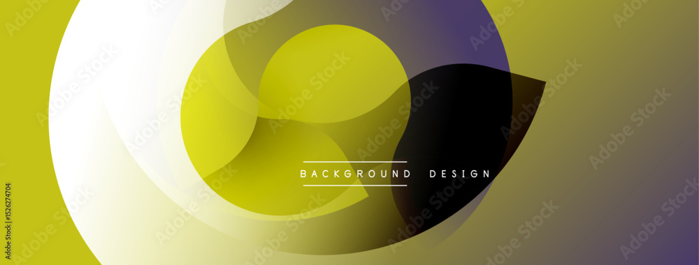 Fototapete abstract design features overlapping circles, gradients. yellow, purple, white hues create dynamic v