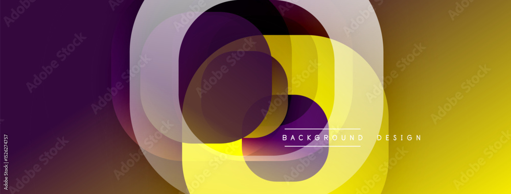 Aufkleber Abstract geometric composition. Overlapping rounded squares create dynamic visual effect. Gradient colorspurple, yellowdominate design. Modern, stylish background.