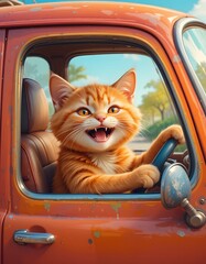 Cute white domestic kitty with big eyes in a car