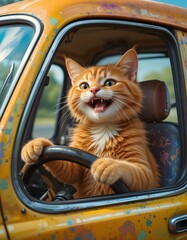 A furry feline friend enjoys a relaxing ride in a car, surveying the passing scenery