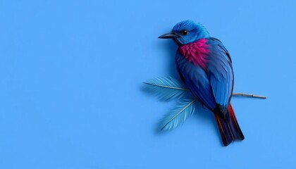 Soft blue background featuring vibrant blue bird feathers with ample copy space,  sophisticated,  spring