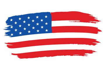 Distressed American Flag Illustration with Red, White, and Blue Brush Strokes on White