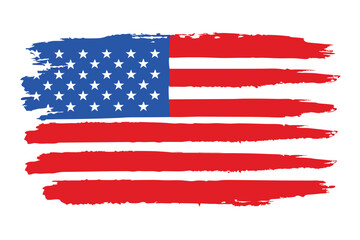 Distressed American Flag Patriotic Brushstroke Design Featuring Stars and Stripes on a White Background