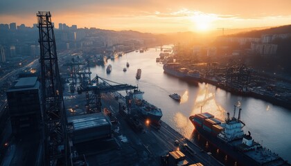 Global Shipping Port at Sunset Symbolizing Supply Chain Disruption Logistics