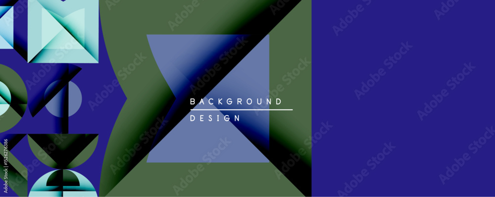 Aufkleber Abstract geometric composition. Overlapping shapes create dynamic visual effect. Blue, green hues dominate design. Modern aesthetic, suitable background element.