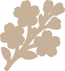 Beige Flower Silhouette with Leaves and Branch  