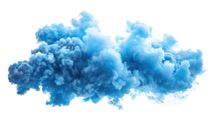 Blue smoke cloud floating on a transparent background, perfect for creative design and artistic projects
