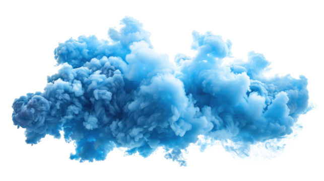 Blue smoke cloud floating on a transparent background, perfect for creative design and artistic projects