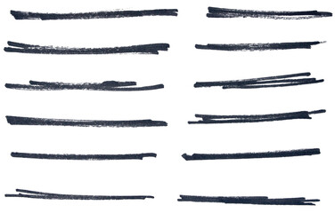 Set of black hand drawn marker pen stroke line transparent background design element doodle scribble underline