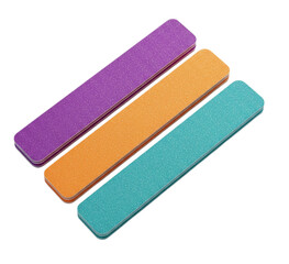 Colorful glitter nail files set for manicure and pedicure needs isolated on white background