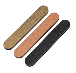 Glitter emery board nail file set for manicure and pedicure needs isolated on white background