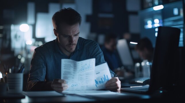 A data analyst researching cognitive bias in data interpretation. Featuring a team reviewing reports