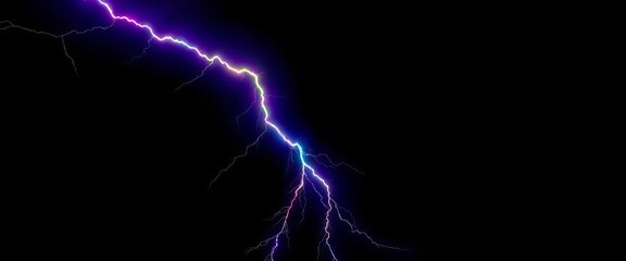 Vibrant rainbow-hued lightning bolt striking across a black void,   bright,  electric