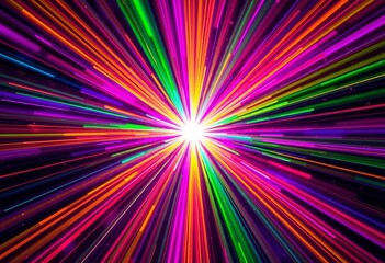 Fototapeta premium Vibrant starburst, radiating colors, white core, rays, center
